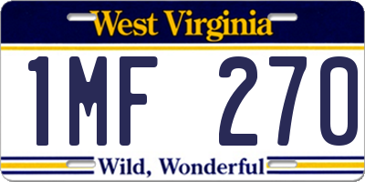WV license plate 1MF270