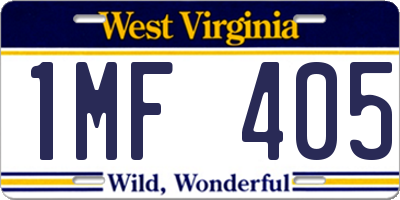 WV license plate 1MF405