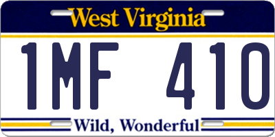 WV license plate 1MF410