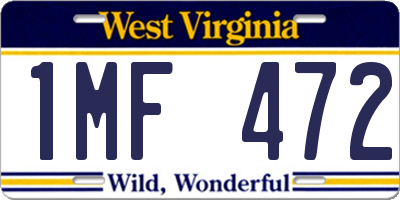 WV license plate 1MF472