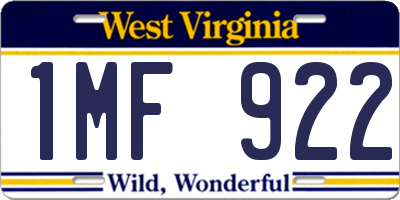 WV license plate 1MF922