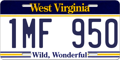 WV license plate 1MF950