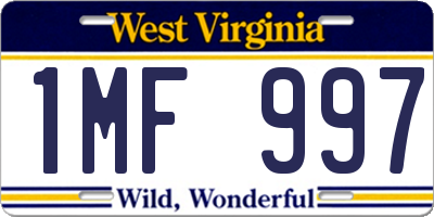 WV license plate 1MF997