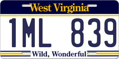 WV license plate 1ML839