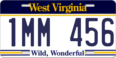 WV license plate 1MM456