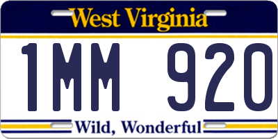 WV license plate 1MM920