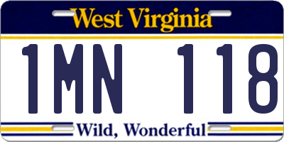WV license plate 1MN118