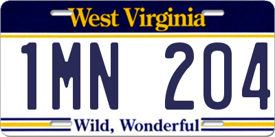 WV license plate 1MN204
