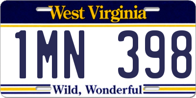 WV license plate 1MN398