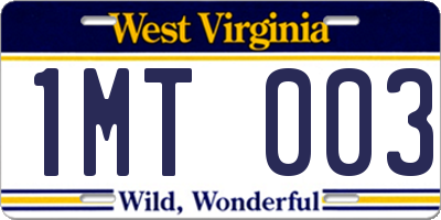 WV license plate 1MT003