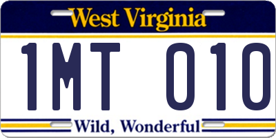 WV license plate 1MT010