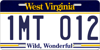 WV license plate 1MT012