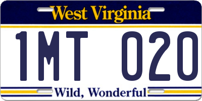WV license plate 1MT020