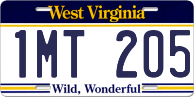 WV license plate 1MT205