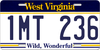 WV license plate 1MT236