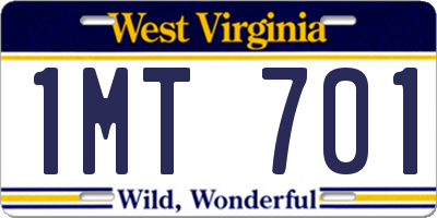 WV license plate 1MT701