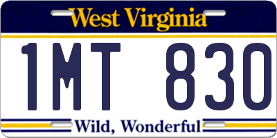WV license plate 1MT830