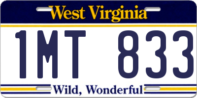 WV license plate 1MT833