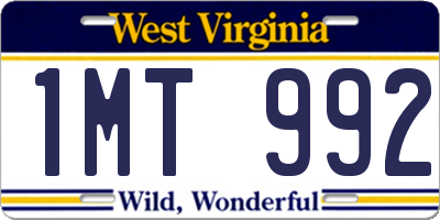 WV license plate 1MT992