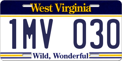 WV license plate 1MV030