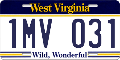 WV license plate 1MV031