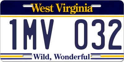 WV license plate 1MV032