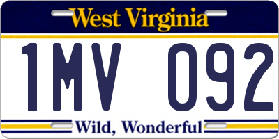 WV license plate 1MV092