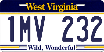 WV license plate 1MV232