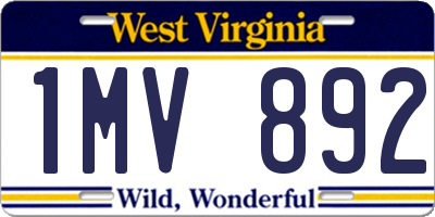 WV license plate 1MV892