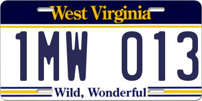 WV license plate 1MW013