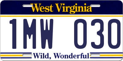 WV license plate 1MW030