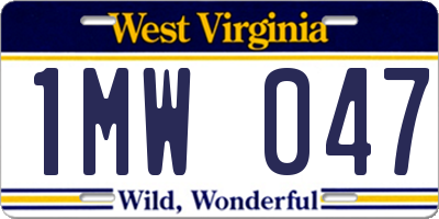 WV license plate 1MW047