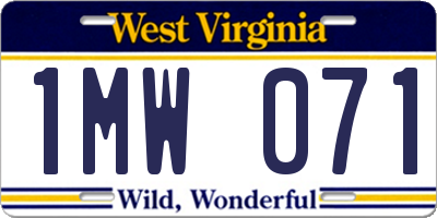 WV license plate 1MW071