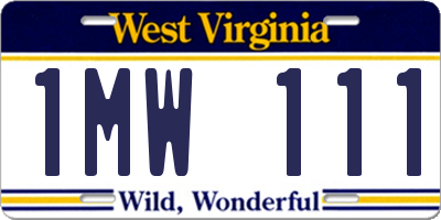 WV license plate 1MW111