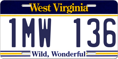 WV license plate 1MW136