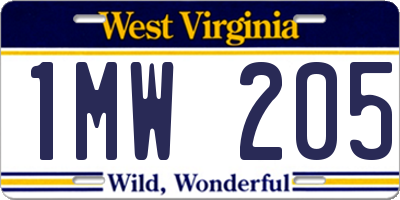 WV license plate 1MW205