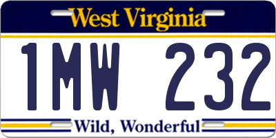 WV license plate 1MW232