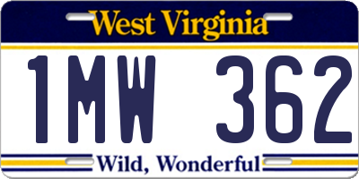 WV license plate 1MW362