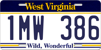 WV license plate 1MW386