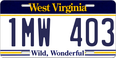 WV license plate 1MW403
