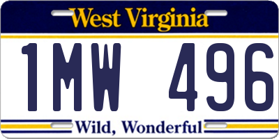 WV license plate 1MW496