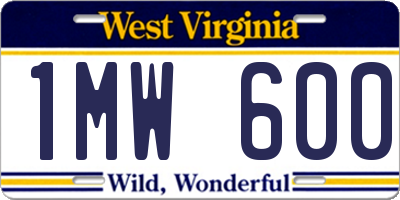 WV license plate 1MW600