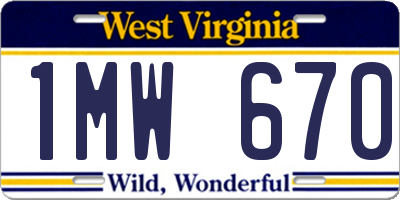 WV license plate 1MW670