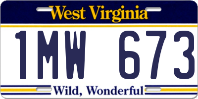 WV license plate 1MW673