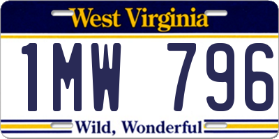 WV license plate 1MW796
