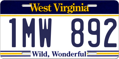 WV license plate 1MW892