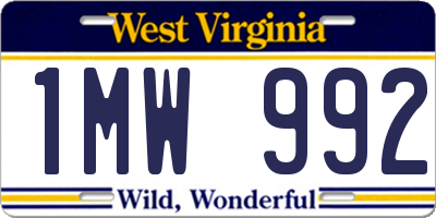 WV license plate 1MW992