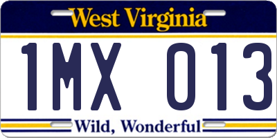 WV license plate 1MX013