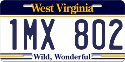 WV license plate 1MX802