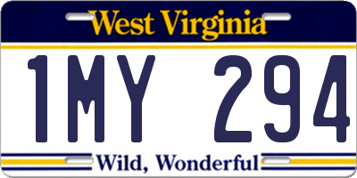 WV license plate 1MY294